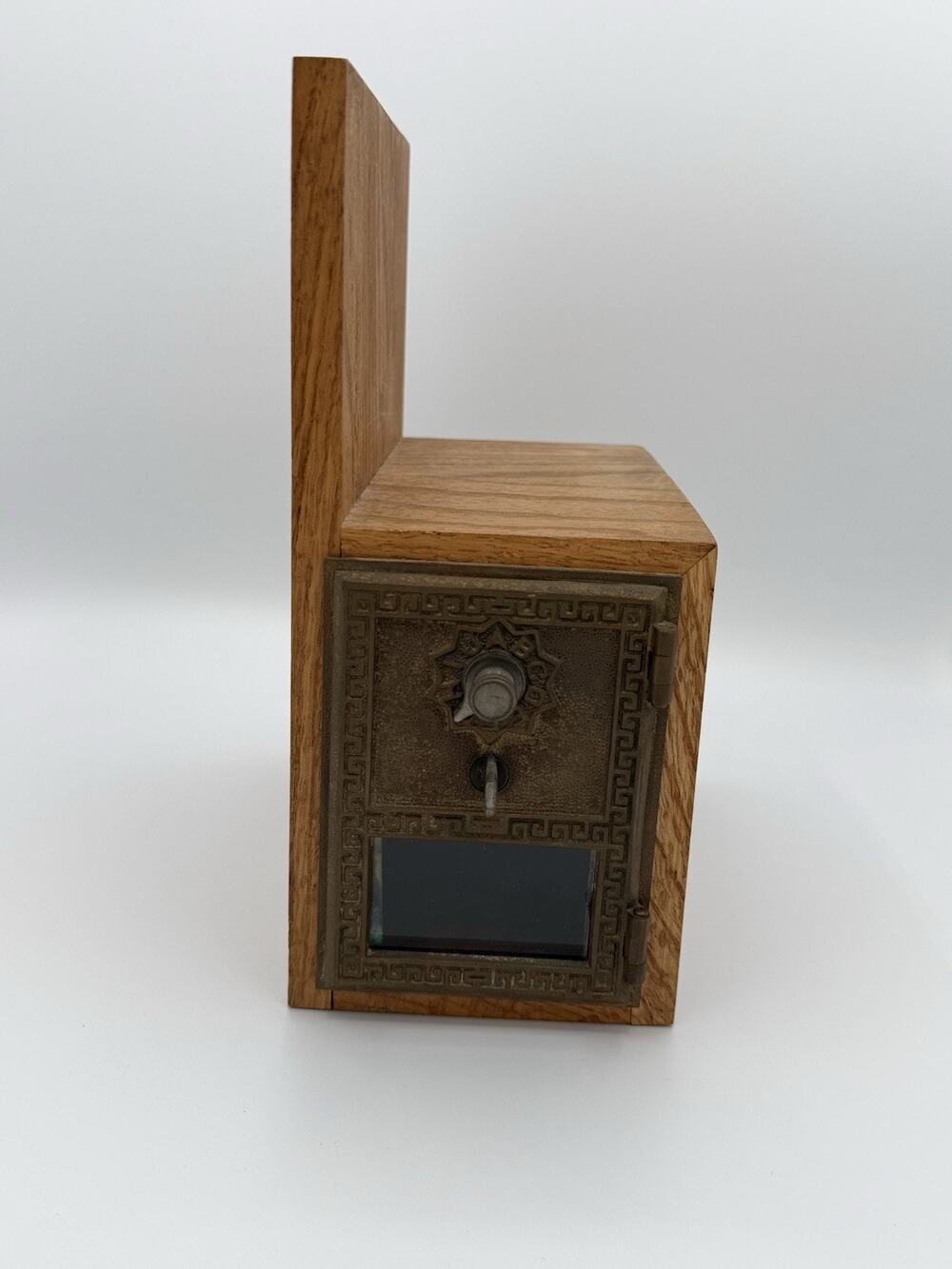 US Post Office Box Door Lockbox Oak Wood Stash Box Working Combo 1960s Vintage